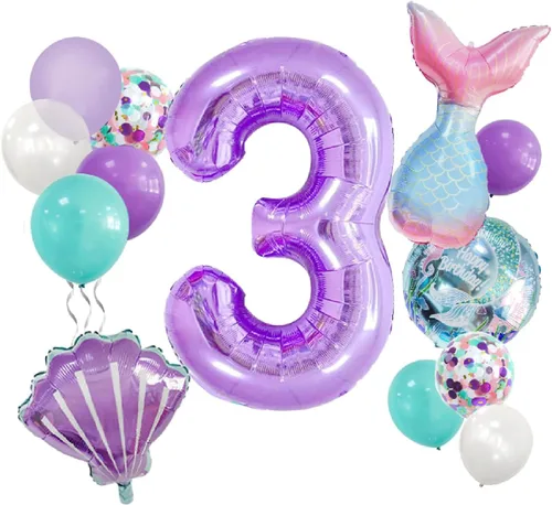 Miniatura 7 de Decoraciones de cumpleaños de sirena número 1: 13 globos de cola de sirena