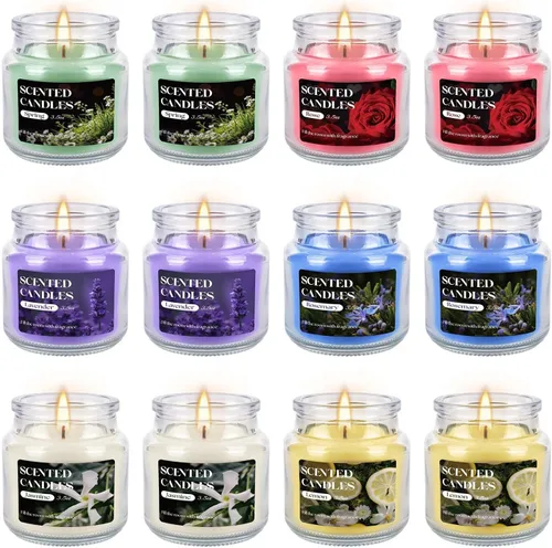 Miniatura 20 de Paquete de 12 velas perfumadas negras de regalo, velas de aromaterapia de cera de soja natural para el hogar, 12 fragancias, perfectas para aliviar