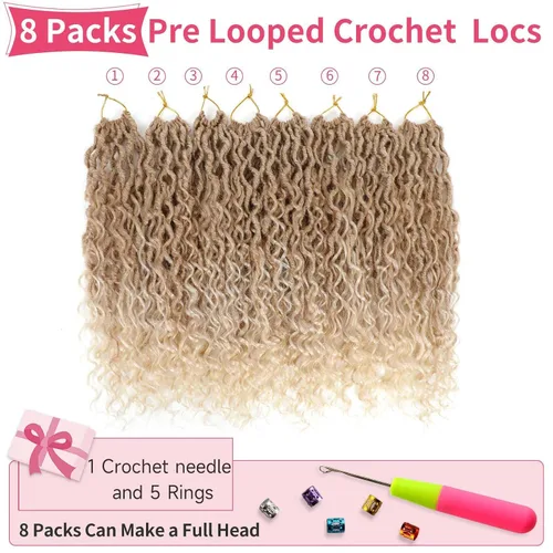 Miniatura 138 de Alicoco Goddess Locs Cabello de Ganchillo 12 Pulgadas 8 Paquetes Rastas Sintéticas de Ganchillo Para Mujeres Rastas Suaves Boho Pre-enrolladas River