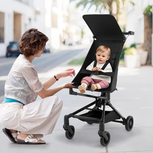Miniatura 8 de BABY JOY Cochecito ligero, cochecito de viaje compacto para avión con fácil plegado con una sola mano, toldo ajustable, cesta de almacenamiento