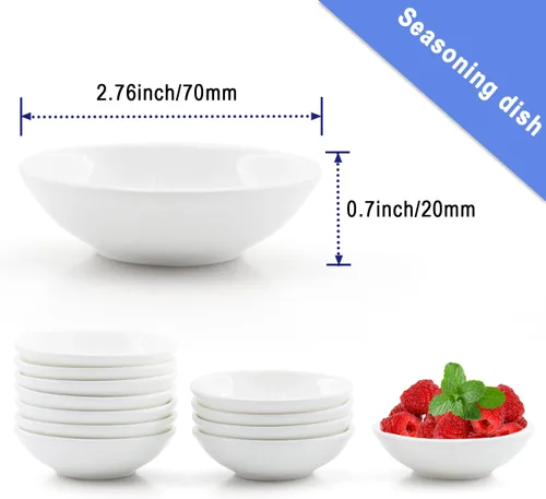 Miniatura 3 de Juego de 12 Platos de Salsa de Soja de Cerámica Blanca de 1.2 Oz, Juego de Mini Cuencos para Salsa, Juego de Mini Cuencos para Salsa, Mini Plato