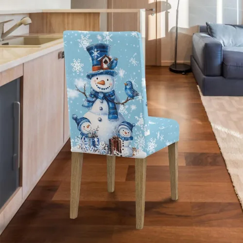 Miniatura 7 de Rnyleeg Fundas de silla de Navidad para sala de estar, diseño de muñeco de nieve azul, estampado de pájaros, fundas para sillas de comedor, 1