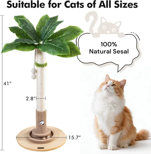 Miniatura 2 de WOOCHPET Rascador para gatos de interior de 35 pulgadas de alto, rascador de sisal para gatos con juguete de ratón y bolas de pista, base de madera