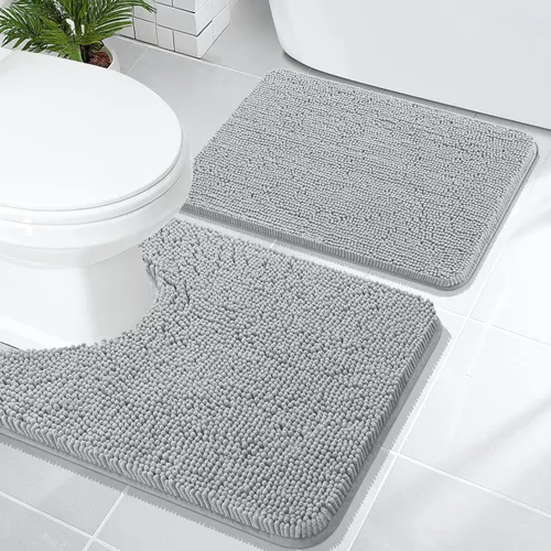 Miniatura 76 de OLANLY Juego de alfombras de baño de 2 piezas, alfombras de baño de chenilla suave y absorbente y alfombra de contorno en forma de U para inodoro