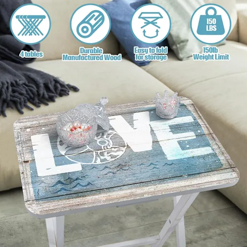 Miniatura 3 de Sintuff Juego de 4 bandejas de TV de playa costeras con soporte, cabo, artesanos, sirena, plegable, de madera, decorativa, mesa de comedor, casa