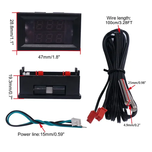 Miniatura 6 de Termómetro digital weideer, pantalla LED dual, Fahrenheit a Centígrado, ajustable DC 4-28V, -67~+248℉/-55～+120℃, sensor de temperatura de alta
