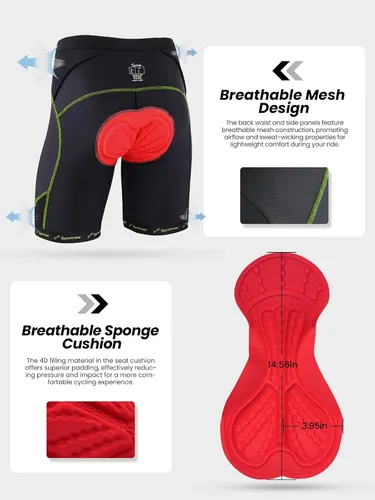Miniatura 24 de Sportneer Pantalones cortos de ciclismo acolchados para hombre, acolchado 4D, pantalones cortos de ciclismo para hombre, transpirables y absorbentes