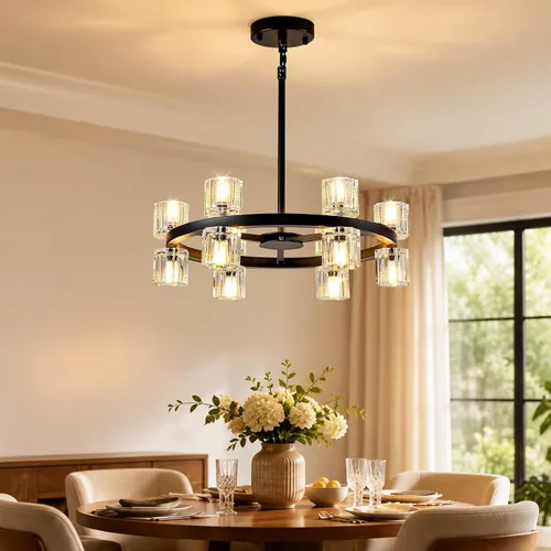 Miniatura 11 de Candelabros Lineales Dorados para Comedor, Candelabro Rectangular de 54" con Vidrio, Candelabros Modernos de 16 Luces Sobre Mesa, Candelabro