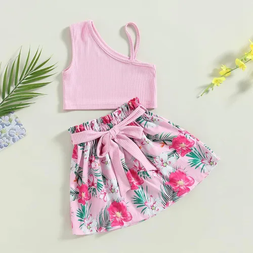 Miniatura 177 de TheFound Trajes de verano para niñas pequeñas, sin mangas, de punto acanalado, halter, pantalones cortos, ropa para recién nacidos, conjunto de 3