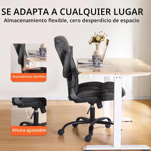 Miniatura 7 de Silla ergonómica de escritorio para oficina en casa, silla ejecutiva de tela cómoda con reposabrazos abatibles, silla de computadora de altura Gris