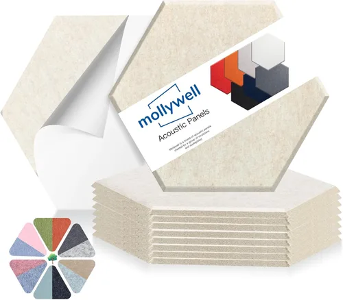 Miniatura 23 de Mollywell Paneles acústicos hexagonales, de alta densidad, insonorizantes, azulejos de fieltro decorativos para reducción de ruido para techos