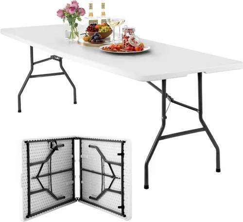 Miniatura 12 de FDW Mesa plegable de 4 pies, media mesa plegable portátil de picnic para oficina, hogar, campamento, fiesta (negro, 4 pies)