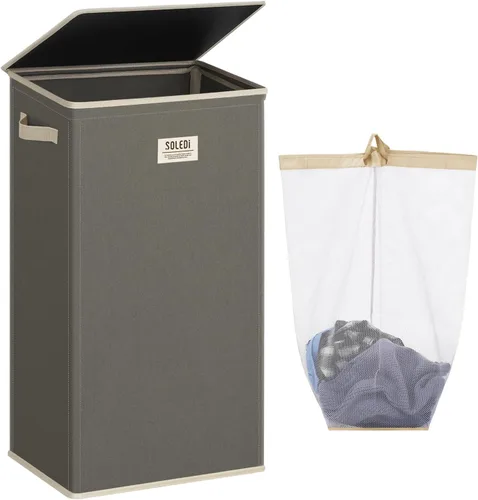 Miniatura 40 de SOLEDI - Canasta de lavandería con tapa de 100L, canasta de ropa plegable grande y alta, cesta de lavandería con bolsa removible fácil