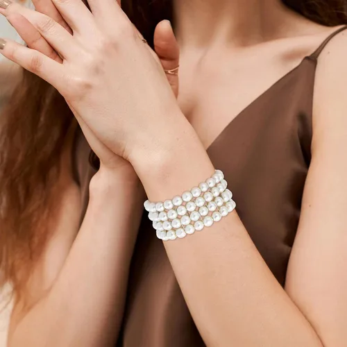 Miniatura 5 de Long tiantian Juego de pulseras de perlas para mujer, pulsera de diamantes de imitación de cristal multicapa, brazaletes con cuentas elásticas