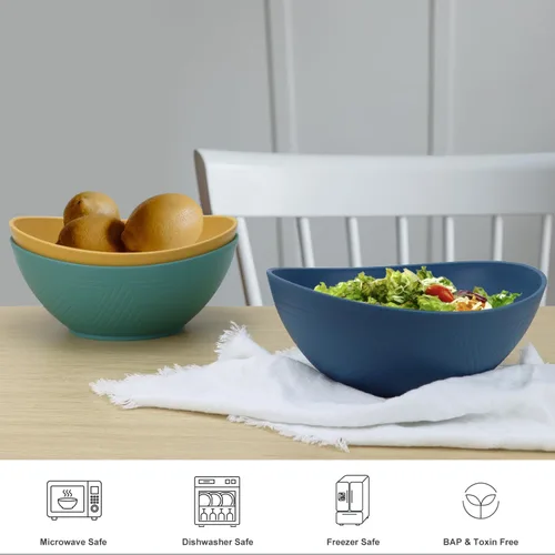 Miniatura 3 de PYRMONT Tazones de paja de trigo de 65 onzas – Cuencos grandes apilables para cereales y ensaladas, sin BPA, aptos para lavavajillas, microondas