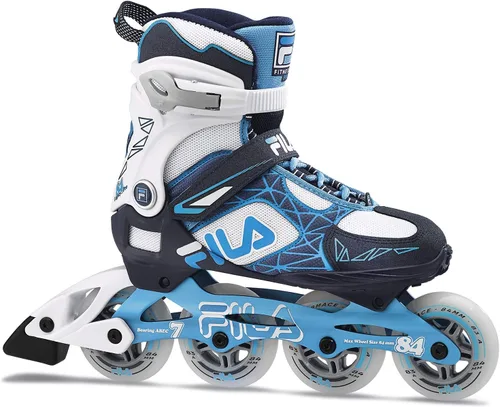FILA Legacy Pro 84 Fitness Inline Skates for Women - Airflow Technology, 84mm Wheels, ABEC 7 Bearings, High Cuff Support Blanco/Azul