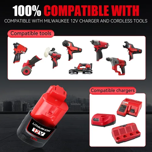 Miniatura 5 de Milwaukee - Paquete de 2 baterías de repuesto de 3500mAh 48-11-2440 para Milwaukee de 12 V, litio 48-11-2420 48-11-2430 48-11-2450 48-11-2460
