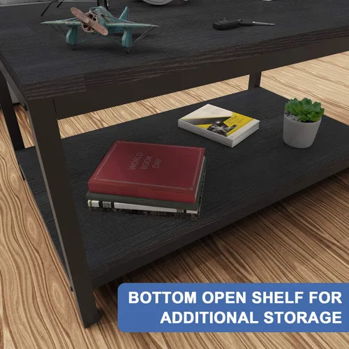 Miniatura 7 de YSSOA Mesa para el hogar de 31 x 20 x 16 pulgadas con estante de almacenamiento para sala de estar y oficina, fácil montaje, negro, 2 niveles