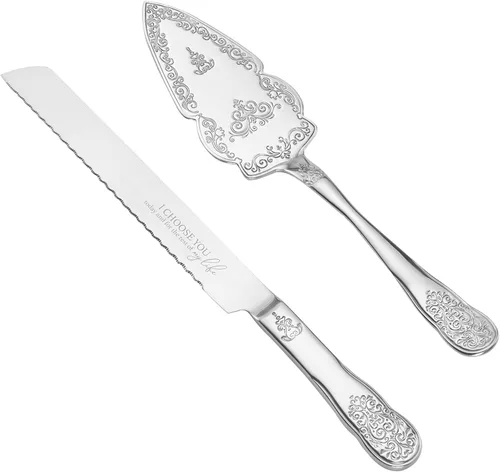 Miniatura 12 de AW BRIDAL Sr. Sra. Juego de cuchillo y espátula para pastel de boda, juego de corte de pastel plateado para boda, cortador de pasteles y servidor
