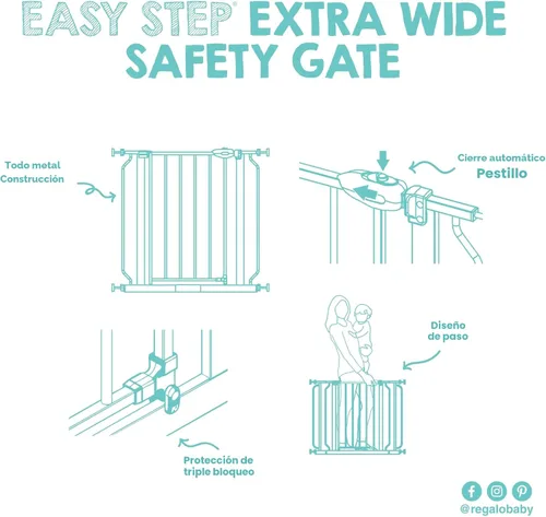 Miniatura 9 de Regalo Safety - Puerta de seguridad para bebés de 29 a 49 pulgadas, extra ancha para puertas e parte inferior de escaleras, puerta de seguridad