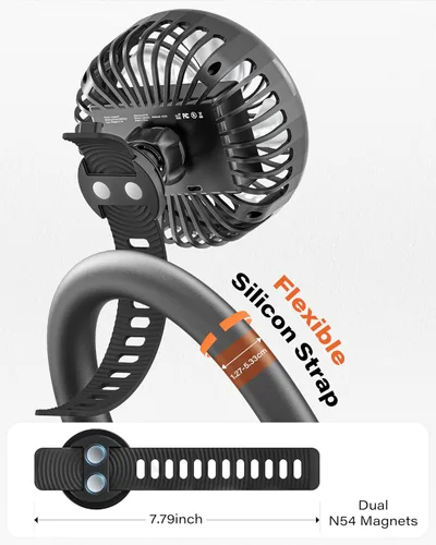 Miniatura 4 de A2C Ventilador de gimnasio recargable para bicicleta Peloton y bicicleta estática - Ventilador portátil de 4000 mAh con correa ajustable, 3