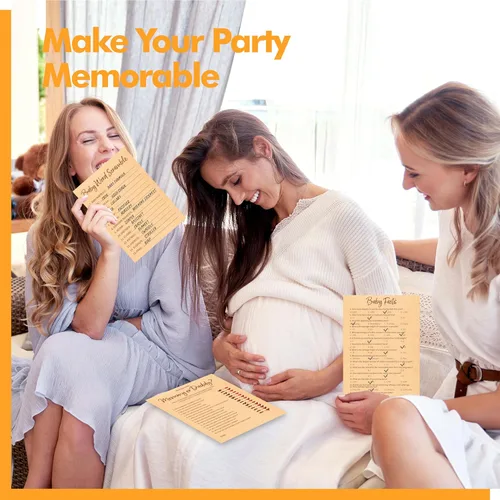 Miniatura 6 de Juego de baby shower, juego de bingo neutro de género/Adivina quién mamá o papá/desafío de palabras/tarjetas de datos de preguntas para bebés