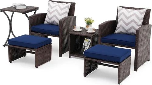 Miniatura 9 de OC Orange-Casual Juego de muebles de patio de 6 piezas con otomana, juego de silla y mesa de mimbre gris para exteriores, muebles de balcón