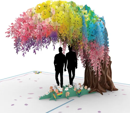 Miniatura 11 de iGifts And Cards Tarjeta desplegable 3D de corazón gay – Escultura floral Love is Love para el mes del orgullo, boda, aniversario y salida – Regalo