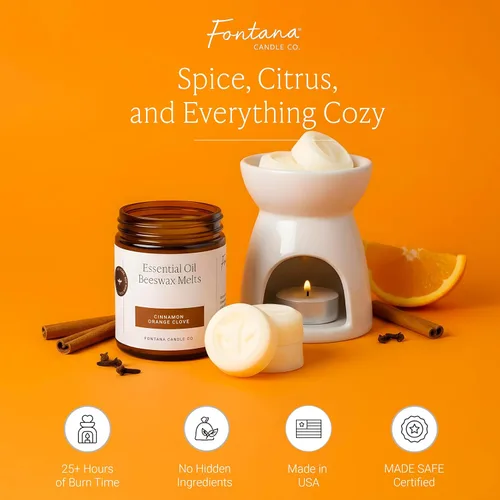 Miniatura 2 de Fontana Candle Co. Cera no tóxica, naranja canela, sin llama, cera de aroma suave, segura para usuarios sensibles, fabricada con cera de abeja, coco