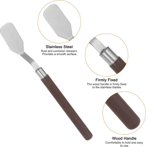 Miniatura 4 de HARFINGTON 2pcs Paleta Cuchillos 0.709 in Ancho Acero Inoxidable Espátula Plana Pintura Cuchillo de Paleta con Mango de Madera para Óleo Acrílico