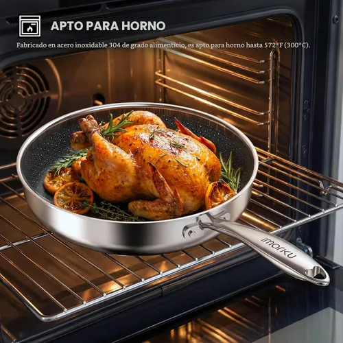 Miniatura 6 de imarku Sartenes antiadherentes, sartén de acero inoxidable de 12 pulgadas, sartén híbrida con tapa, sartén grande profunda, apta para lavavajillas