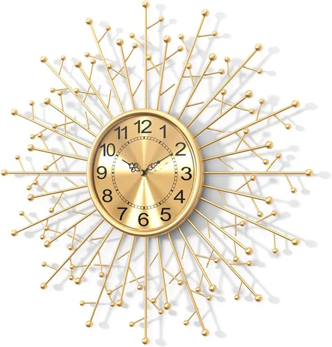 Miniatura 8 de Reloj de pared grande moderno decorativo de metal, relojes de pared de estilo de mediados de siglo, reloj grande dorado silencioso sin tictac, arte
