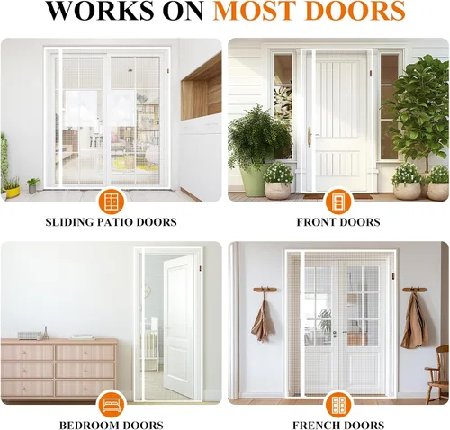 Miniatura 9 de MAGZO - Puerta mosquitera magnética blanca, para puertas de 30" x 80", tamaño malla 32" x 81", apertura lateral izquierda y derecha, poliéster