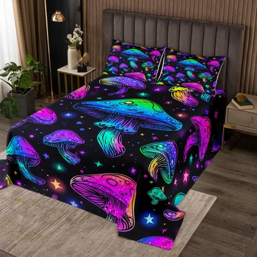 Miniatura 8 de Erosebridal Juego de ropa de cama de gatos de Halloween, lindo juego de cama espeluznante con diseño de gatito neón degradado, juego de colcha