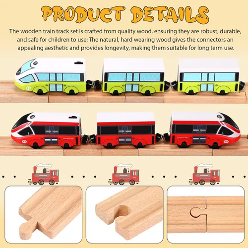 Miniatura 3 de Liliful Paquete de 8 paquetes de expansión de pistas de tren de madera compatibles con la mayoría de las pistas de tren (2 tamaños, rectas mixtas)