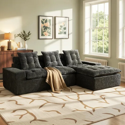 Miniatura 21 de 106" Cloud Boneless Couch with Chaise, L-Shape Deep Seat Sectional Couches, No Assembly Required, Convertible Modular Sleeper Sofa Bed, Living Room
