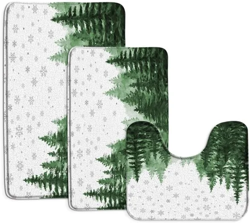 Miniatura 27 de GCTNBJL Juego de 3 alfombrillas de baño de Feliz Navidad, muñeco de nieve, copo de nieve, ramas, árbol, corazón, invierno, vacaciones, rústico