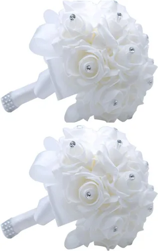 Miniatura 14 de S_SSOY Ramo de boda de cristal PE rosas para novia, dama de honor, flores de mano para fiesta, iglesia, día de San Valentín, azul marino