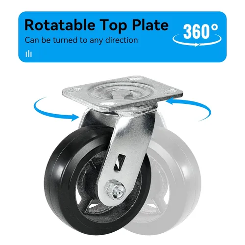 Miniatura 5 de Ruedas industriales de 5 x 2 pulgadas, rueda de goma en hierro fundido, juego de 4 ruedas resistentes con capacidad de hasta 1800 libras