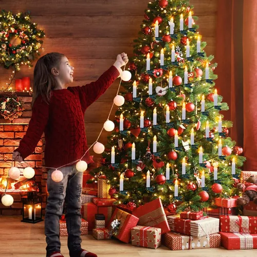 Miniatura 7 de Minetom Tira de luces de vela de Navidad, 48 pies, 50 luces LED para interiores y exteriores, luces de vela sin llama conectables con clips