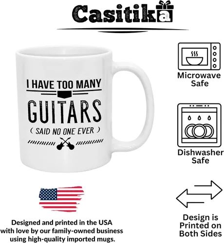 Miniatura 2 de Casitika Taza de café divertida de 11 onzas con texto "I Have Too Many Guitars Said No One Ever". Idea de regalo para amantes de la música