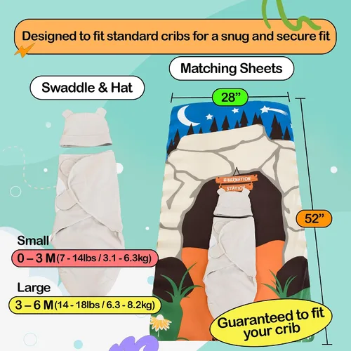 Miniatura 6 de Cuddle Club Juego de regalo para recién nacido, incluye manta para envolver, sombrero y sábana para cuna en estilos divertidos, para bebés niños