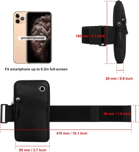 Miniatura 3 de Funda para brazaletes para teléfono celular para mujer, compatible con teléfono celular de 6.28 pulgadas, pantalla completa, color negro