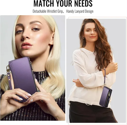 Miniatura 5 de Defencase Funda compatible con Galaxy A13 5G con tarjetero de bloqueo RFID para mujeres y hombres, correa magnética de piel sintética con cierre