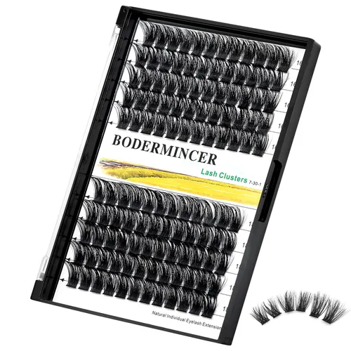 Miniatura 24 de Bodermincer 120 racimos de pestañas postizas de 0.394 in+0.472 in/0.472 in+0.551 in/0.551 in+0.630 in mixtas de racimo ancho, pestañas postizas