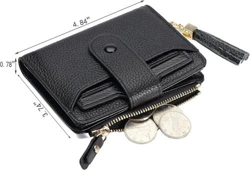 Miniatura 4 de Mini cartera plegable de cuero suave con protección RFID, para mujer, con funda para tarjeta, con ventana de identificación, monedero
