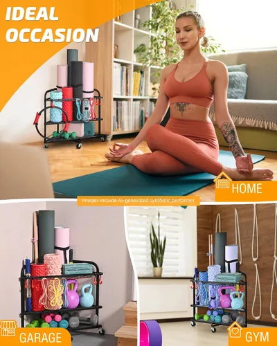Miniatura 3 de PLKOW Weight Rack for Dumbbells, Home Gym Storage for Dumbbells Yoga Mat Kettlebells, Yoga Mat Storage Rack for Garage, Home Gym