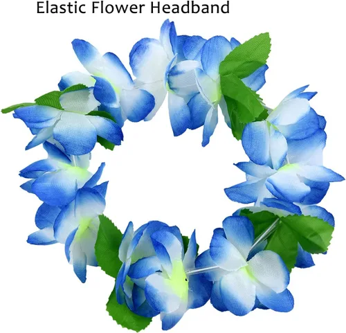 Miniatura 3 de Hawaiian Leis 4-Piece Set Extra-Fluffy 80-Petal Density Silk Flower Necklace, Headband & 2 Wristbands Soft Tropical Luau Party Favors & Party