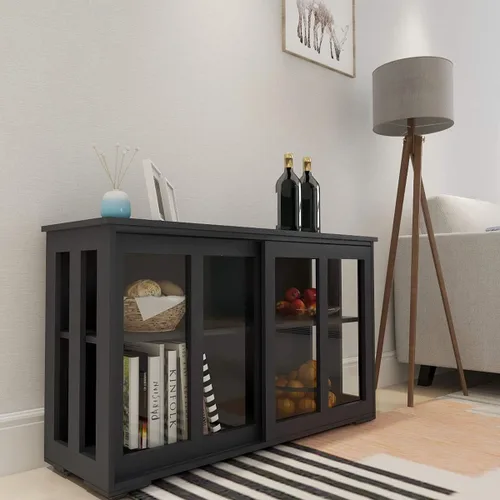 Miniatura 6 de RASOO Aparador de buffet con puerta corrediza de vidrio y estante ajustable, armario de almacenamiento apilable de cocina, muebles antiguos
