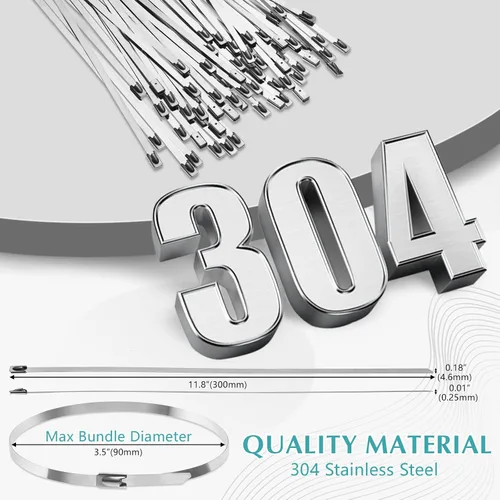 Miniatura 2 de LEIFIDE 500 Piezas de Bridas de Metal 304 de Acero Inoxidable con Cierre Automático de Alta Resistencia de 220 Libras de Fuerza de Tracción, Cables